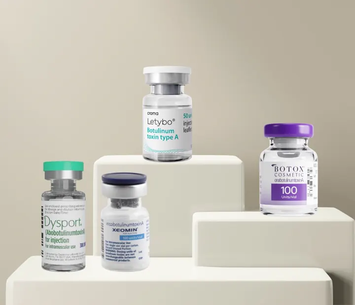 Dysport, Xeomin, Letybo and Botox neurotoxin vials