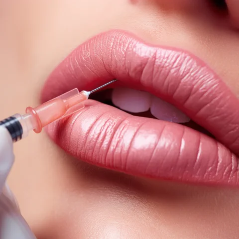 Lip filler treatment in progress